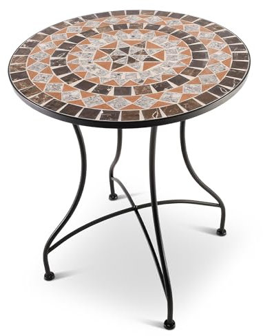Raburg Mosaiktisch, 60 cm Ø, runder Gartentisch mit Mosaikmuster, Balkon- und Terrassentisch, mediterranes Flair, liebevolle Handarbeit, Mayla, Schwarz-Grau-Orange