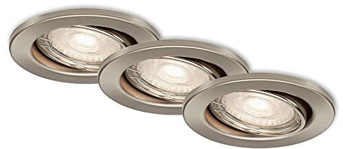 Briloner Leuchten - LED Einbauleuchten, Einbaustrahler 3er Set, Deckenlampen dimmbar, schwenkbar, GU10 je 5 Watt, je 460 Lumen, 3.000 Kelvin, IP23, Matt-Nickel, 86x70mm (DxH)