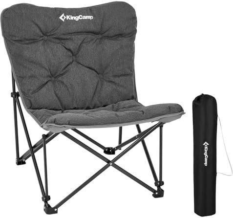 KingCamp Campingstuhl faltbar leicht Camping Stuhl XXL gepolster bequem hochlehner Gartenstuhl campingstuhl mit Tasche Relaxsessel für Camp Garten Balkon Strand Outdoor Butterfly Campingstuhl，Grey
