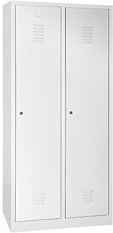 Schrank & Stuhl Spind – Metallspind mit 2 Abteilen, Schließfachschrank mit Hutboden, 40 cm Abteilbreite, Lieferung komplett montiert (Grau, mit Zylinderschlössern)