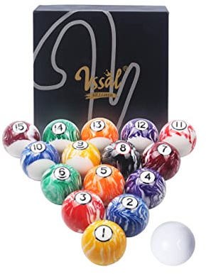VSSAL Billardkugel-Set, Pool-Tischbälle, Marmorwirbel & klassischer Stil, 16 Bälle-Set (Deluxe-weißer Marmor)