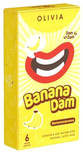 Olivia Dams Banana - farbige Lecktücher mit Aroma - gelb mit Bananen-Duft - Latex-Schutztücher - 1 x 6 Stück