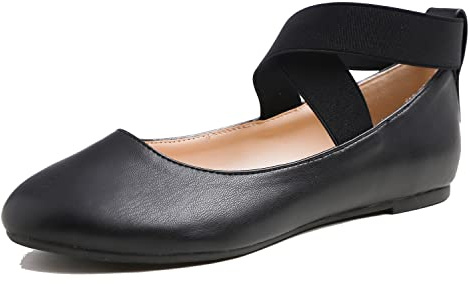 Feversole Women's Suede Ballet Flat,Sangles élastiques à la Cheville Chaussures de Ballet Ballerines Fille et Femme Cuir Végétalien Noir Élastique Taille 36