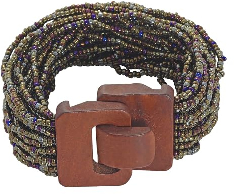 Coiris Pulsera ancha de cuentas de semillas de múltiples capas para mujer (BR1167), 21 Cm, Madera, No es una piedra preciosa