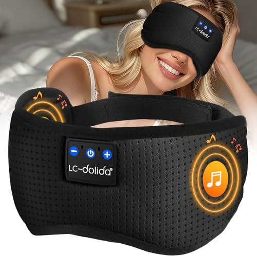 LC-dolida Bluetooth Schlafmaske mit Kopfhörern, Komplettes Blackout & Weich | Weiches 4D-Gewebe,Leichtes Augenmaske Schlafbrille Schlafkopfhörer, HiFi-Sound,Einstellbarer Riemen,15-Stunden-Akku