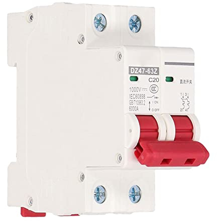 1000V DC Leitungsschutzschalter, Hutschiene Leistungsschalter Trennschalter, Home Überlastschutz Luftschalter Sicherungsautomat für Wohnbeleuchtung Verteilerleitungen Solar PV Anlage DZ47-63Z-2P (20A)