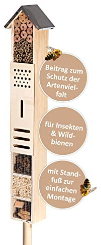 CULT at home Insektenhotel groß XXL stehend - mit Erdspieß - Insektenhaus Gesamthöhe 151 cm - Hummelhaus Wildbienenhaus Bienenhaus Marienkäferhaus NIS...