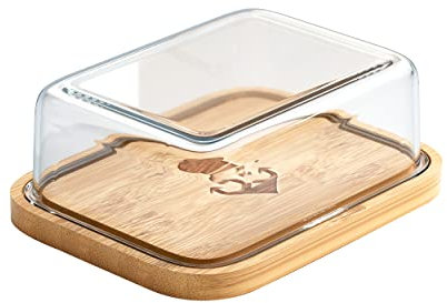 Premium Butterdose von Küchenkapitän - Butterdose mit Glasdeckel - Butterdose aus Bambus und Glas - langlebiger und widerstandsfähiger Bambus - Butterdose für 250g Butter