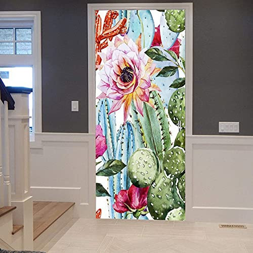 Türtapete Selbstklebend Kaktus Saftige Blume 95 X 215 Cm Türtapete Selbstklebend Türposter,Fototapete Selbstklebend 3D Pvc Türaufkleber Diy Türbild,Türfolie Poster Tapete - Kinderzimmer Fototapete Tü