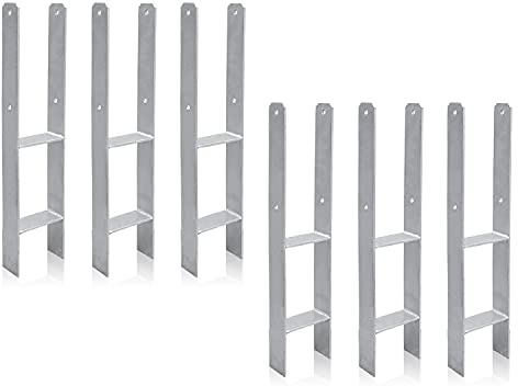 Daromigo 6 stycken H-stolphållare med fästmaterial, 600 x 60 x 141 mm, H-ankare, varmförzinkat H-stolpankare för betong, stolpe för carport, staket, stolpar