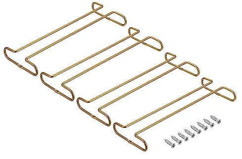 Sourcing Map Gold 4-Pack 10-Inch Stainless Steel Under Cabinet Wine Glass Rack, 5mm Stemware, Space-Saving, Rust-Resistant, Perfect for Dining Room, Kitchen, Mini Bar, Cart, RV