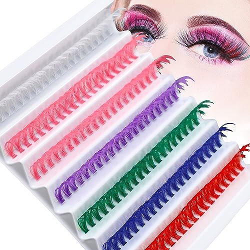 Sibba Grupo De Pestañas De Colores Pestañas Postizas Individuales De 14 Mm Pestañas Tenues Y Rizadas Extensión De Pestañas Diy 140 Pestañas Postizas De 6 Colores (Blanco Rosa Morado Verde Azul Rojo)