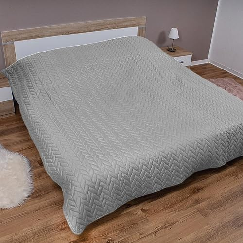 Bestlivings Tagesdecke XXL (220x240 cm) mit wattierter Zwischenlage (Grau) Bettüberwurf - ÖKO-Tex 100, Sommerdecke gesteppt - Steppdecke, Wendedecke