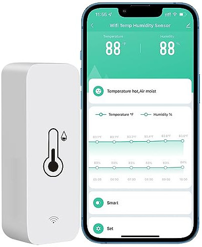 PHOVOLT Sensore termometro igrometro WiFi, Monitor wireless intelligente di umidità della temperatura con avviso di notifica app remota, per casa, serra (1 Pezzi)