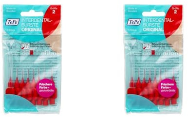 TePe Interdentalbürste Rot ISO-Größe 2 (0,5 mm) / Für eine einfache und gründliche Reinigung der Zahnzwischenräume / 1 x 8 Interdentalbürsten (Packung mit 2)