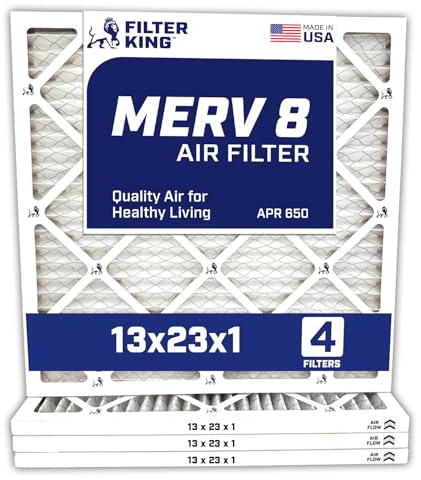 Filter King 13 x 23 x 1 luftfilter | 4-pack | MERV 8 HVAC veckade A/C ugnsfilter | TILLVERKAD I USA | Faktisk storlek: 33 x 23 x 190 cm