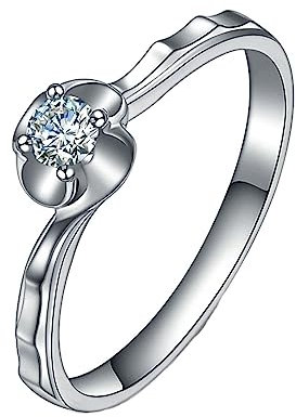 Promise Ring Frau, Eternity Ring Silber Blumensolitär Labor Geschaffener Diamant 0.12ct Runde Brillante Form Weiß Trauringe Gr.60 (19.1) Pt950 Platin