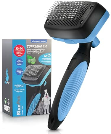 BluePet Brosse Autonettoyante 2.0 pour Petits Chiens et Chats à Poils Longs
