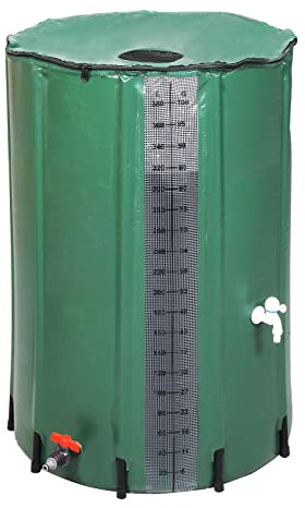 100 Gallon Collapsible Rain Barrel, Rain Catcher Barrel, Portable Rainwater Collection System with Volume Scale Mark, Two Spigots and Overflow Kit, Rain Water Barrel Collector for Garden, Green