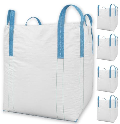 BIG BAG 5 Stück - 90x90x110 cm Groß - Hohe Stabilität bis 1500kg, Entsorgung BigBags mit 4 Schlaufen