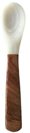 ISAKEN Perlmuttlöffel mit Holzgriff, Mini Kaviarlöffel Eierlöffel Handarbeit Weiß Perlmuttlöffel Vintage Stil Perlmuttlöffel Kaffeelöffel Servierlöffel für Kaviar Eier Serving