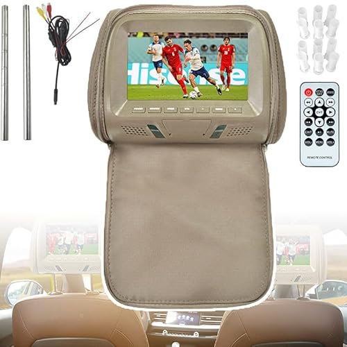 Monitor per Poggiatesta per Auto Da 7 Pollici (Mp5 Con Cerniera), Lettore Multimediale per Intrattenimento Sui Sedili Posteriori, Per Lettore Dvd E Video,Beige-withoutzipper