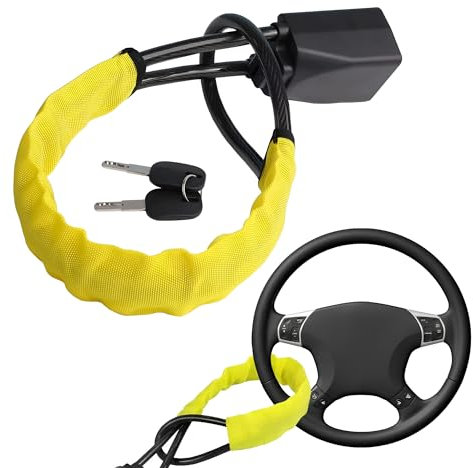 Steering Wheel Lock, Universal Car Lock, Vehicle Security Device, Anti-Theft Bar, High Visibility Security Lock, Heavy Duty, 3 Keys