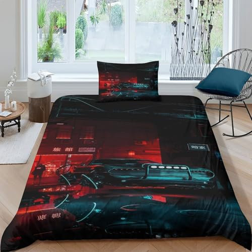 MXRMXR Car Auto Betten Set, Bettwäsche Bettbezug 3D Drucken 2 Teilig, Microfaser Super Weiche Atmungsaktive Tröster Set Für Kinder Erwachsene Teenager Single（135x200cm）