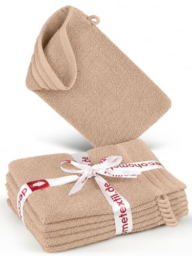 DecoHomeTextil 6 Waschlappen 15x21 cm Beige | 100% Baumwolle, Frottier, hochwertig, kuschelweich und saugstark