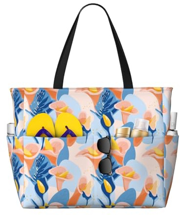 Buewutiry Grand sac de plage imperméable et résistant au sable – Motif fleurs de lys calla orange avec fermeture éclair pour femme