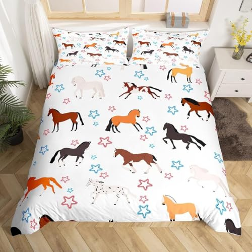 TACOKI Copripiumino una Piazza e Mezza Cavallo, Set di Biancheria da Letto Cavallo Carino in Microfibra Morbido 3 Pezzi Copri Piumino 200x200 con 2 Federe con Cerniera, Copripiumino 3D 3447z