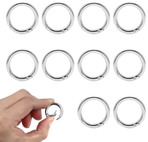 10 Stück Feder O Ringe, Federspaltringe, Schlüsselring Klein für Bastelarbeiten, DIY Taschenringe Handwerk Machen, Taschenzubehör, für Taschen, Geldbörsen, Handtaschengurte, Silber