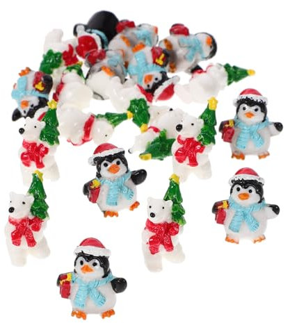 DRESSOOS Weihnachtsminiaturen Kleiner Weihnachtsfiguren Aus Kunstharz Pinguin Und Bär 20 Stück Für Tisch Und Garten Dekoration Weihnachtsfeier