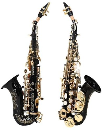 Professionelle Saxophon Sopransaxophon Bb-Taste Messingsaxophon Geschnitzter Weißer Muschelknopf Schwarzgoldknopf Mit Kofferriementeilen