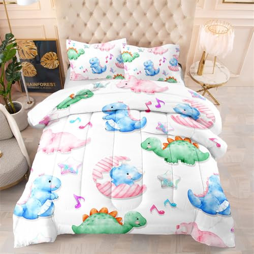 Bettdecke 140X200 Netter Dinosaurier Bettdecken 200Gsm,Dünne Und Leichte Duvet,4 Jahreszeiten Bettdecken,Weiche Mikrofaser Bettdecke Mit 2 Kissenbezüge,Warm Steppbettdecke Für Allergiker