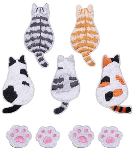 Set mit 5 Katzenpfoten-Applikationen und 4 Katzenpfoten-Applikationen, Patches für Kleidung, zum Aufbügeln für Jeans, bestickte Patches,
