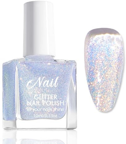 Glitzer Nagellack Blau - Ungiftiger Nagellack Auf Wasserbasis für Mädchen - Schnell Trocknende Nagelack - Reflective Glitter Nail Polish für DIY-Nagelkunst Zu Hause (Translucent Blue, 10 Ml)