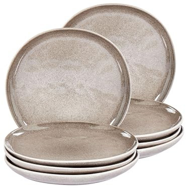 Set di 8 piattini da dessert in gres caolino lavorato a mano con smalto reattivo finitura grigio