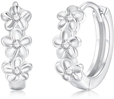Loutade Creolen Silber 925, 925 Sterling Silber Blume Olivenblatt Creolen | Hypoallergen 13mm Klein Niedliche Cubic Zirkonia Ohrringe Creolen, Leicht Schlafen Knorpel Huggie Ohrringe für Damen