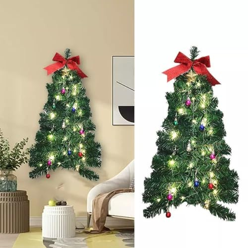 Deko Blumen Weihnachtsbaum zum Aufhängen an der Wand, realistisch, einfacher Aufbau, Weihnachtsbaum, Feiertagsparty (grün, 70 x 34 cm/ 27, 56 x 13, 39 Zoll) FrüHling Deko (Green, 34X70CM)