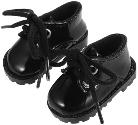 BESPORTBLE Kleiner Puppenschuhe aus Kunstleder in Schwarz für 15-20cm Puppen Geeignet als Miniaturschuhe für Puppenhaus und Kleiner Spielszene