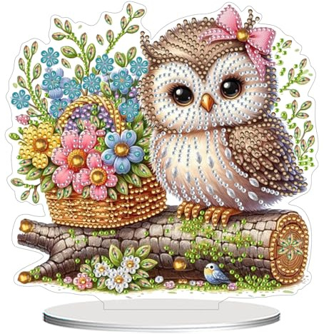 CAYUDEN Diamond Painting Tischdeko, DIY 5D Diamond-Painting Erwachsen Tiere Eule Diamant Stehend Bastelset Set Vase Aufsteller für AnfäNger Hausgeschenk, Geschenke für Erwachsene, Aesthetic Room Decor