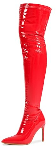 fereshte Women's Thigh High Boots, Pointy Toe Stiletto High Heel Over The Knee Boots, Fashion Comfy Sexy Red 39 - US 7.5