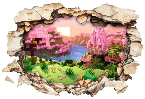 3D Wandtattoo Block-Stil – Pixel Wald Wandsticker mit Durchbruch-Effekt – Gamer Deko Jungenzimmer – Selbstklebende Wanddeko 40x60 cm