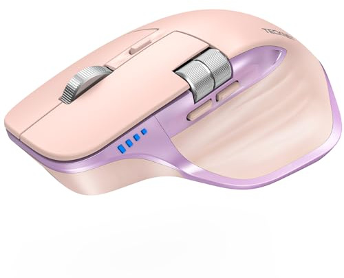 TECKNET Souris Bluetooth, Souris sans Fil Ergonomique 3 Modes (BT5.0+2.4G) | Rechargeable 4800 DPI Réglable avec Molette Latérale Souris Silencieuse pour Ordinateurs, Mac, PC, Windows, Rose