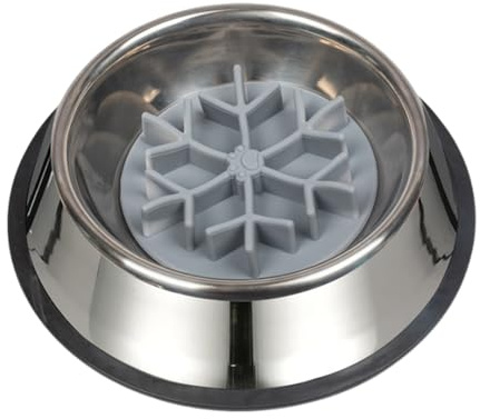 Slow Pet Feeder, Anti-choking Bowl, 8 Inch Silicone Dish with Stainless Steel Base, Dog Cat Bowl with Non-slip Design, Interactive Feeding Plate, Pet Mealtime Kit for Small and Large Breeds