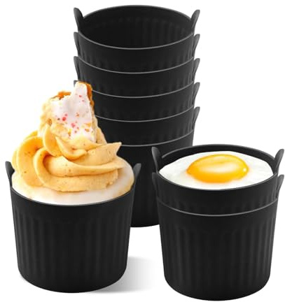 Pack of 8 Air Fryer Egg Poacher,Food Grade Black Ramekins for Air Fryer | Silicone Poached Egg Moulds,BPA-Free and Heat Resistant,Non Stick Air Fryer Pancake Mould for Air Fryer,Microwave and Oven