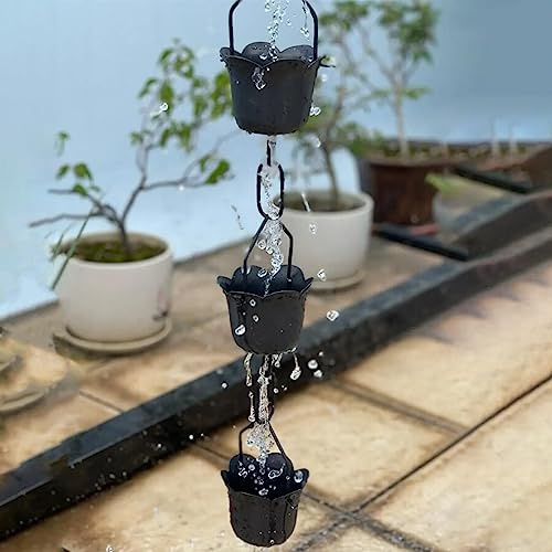 HCZKIUJ Decorative Rain Chains Waterfall, Hanging Rain Chain Cups for Gutters, Japanese Yard Rain Guide Chains Decoration, Black Aluminum Rainwater Catcher for Temple Roof Villa (100cm (3.3ft))
