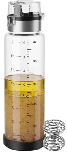NiHome Glass Salad Dressing Shaker Bottle 16oz with Mixing Ball, Black
