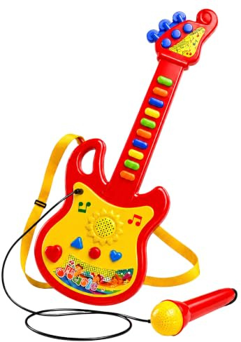 Guitarra eléctrica juguete niños con micrófono amplificado efectos luminosos correa melodías pregrabadas guitarra rock electrónica cm 45 guitarras juguete niños guitarras con sonidos Rock (A)